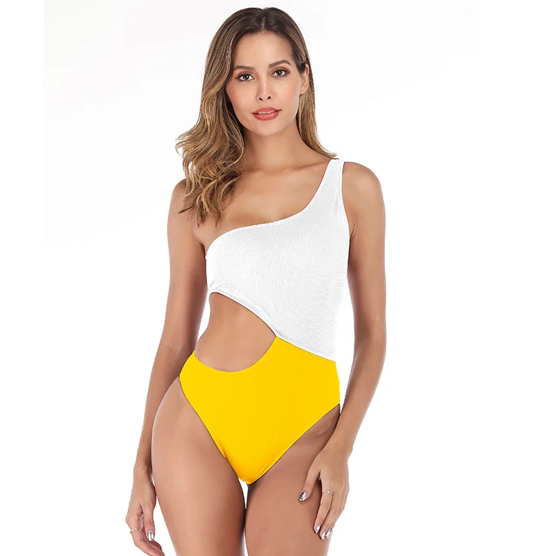 Z-LAI Fashion One Shoulder One Piece Swimsuit cut Out solid Bathingsuit Women Push Up Padded Patchwork Swimwear Sexy bikini 2019