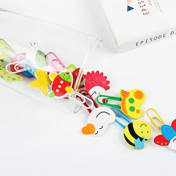 

12pcs/Set Kawaii Animal Cartoon Pattern Wooden Paper Clips Bookmark Shaped Paper Clip Office Supplies Estuches School