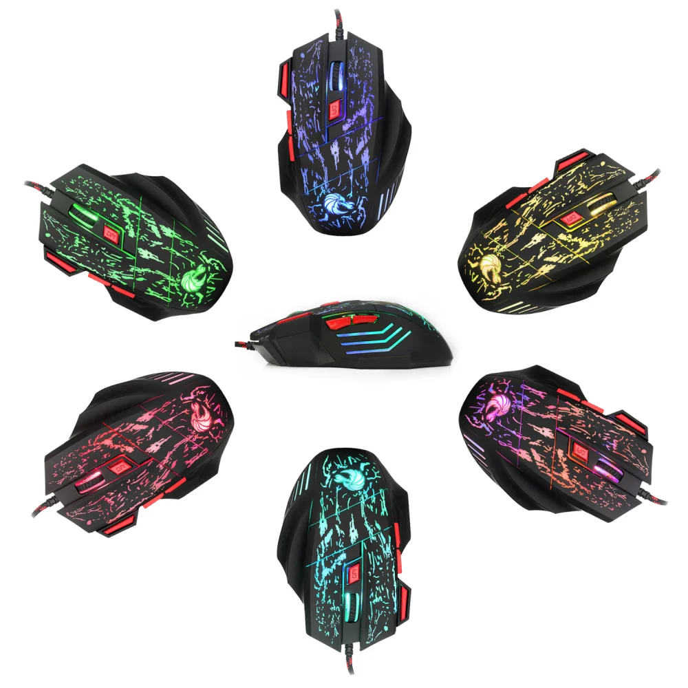 KuWFi USB игровая мышь 7 кнопок 5500DPI светодиодный оптический проводной кабель