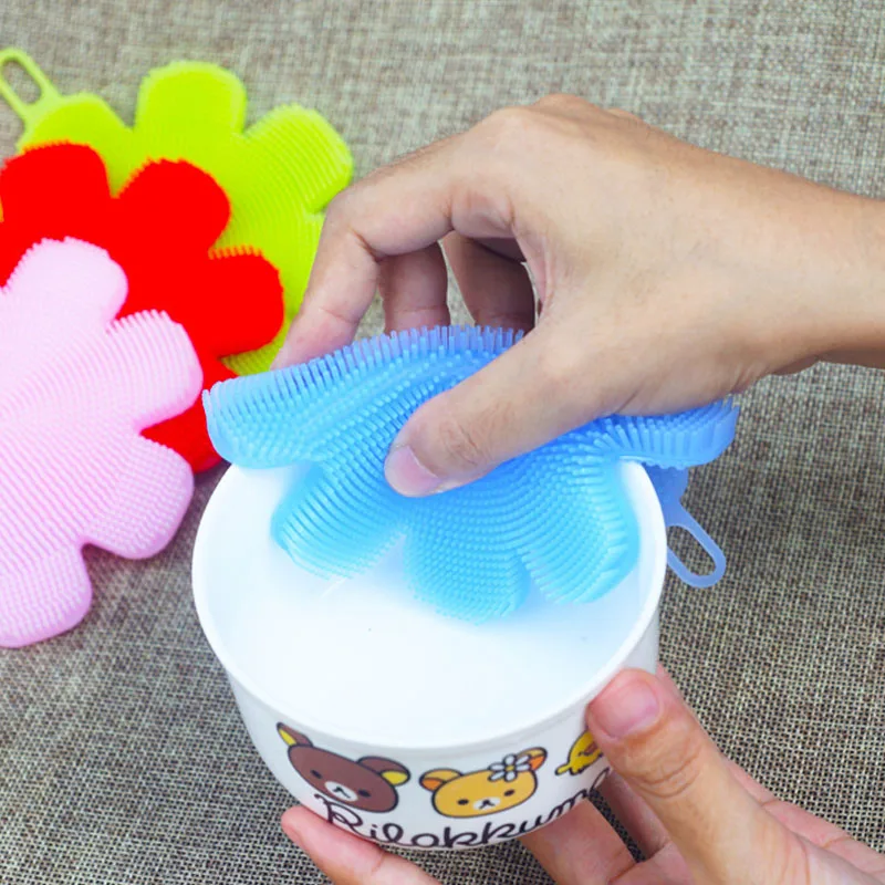 

Dishwashing Sponge Brush Antibacterial Food Grade Silicone Flower Shape Cleaning Brushes Home Daily Necessities