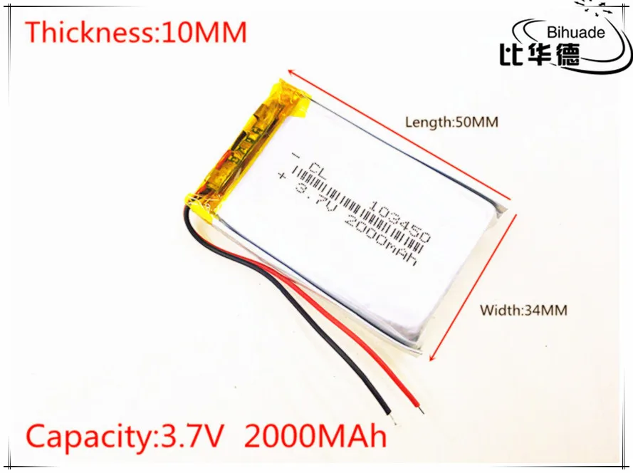 10pcs SD 3 7 V 2000mAH 103450 PLIB (полимерный литий ионный/литий ионный аккумулятор) для умных
