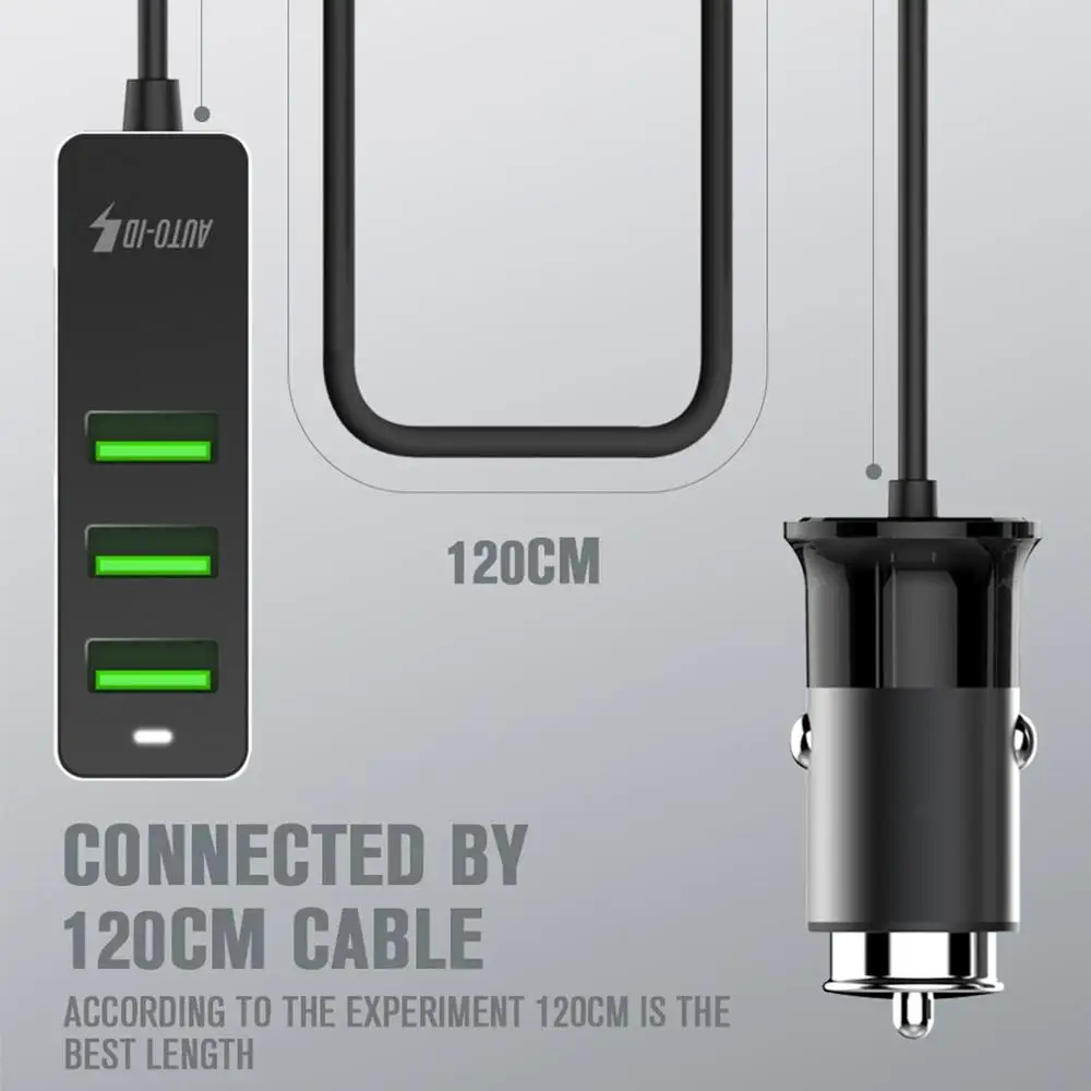

4 Ports USB Car Charger QC3.0 Fast Charger Universal USB Fast Adapter with 120CM Extension Cord Cable for MPV Car Phone C61