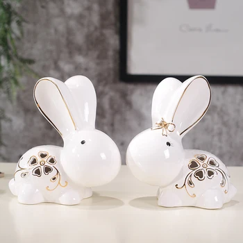 

Cute Rabbit Ornaments White Ceramic Animal Miniature Figurines Living Room Study Office TV Cabinet Home Decoration Wedding Gifts