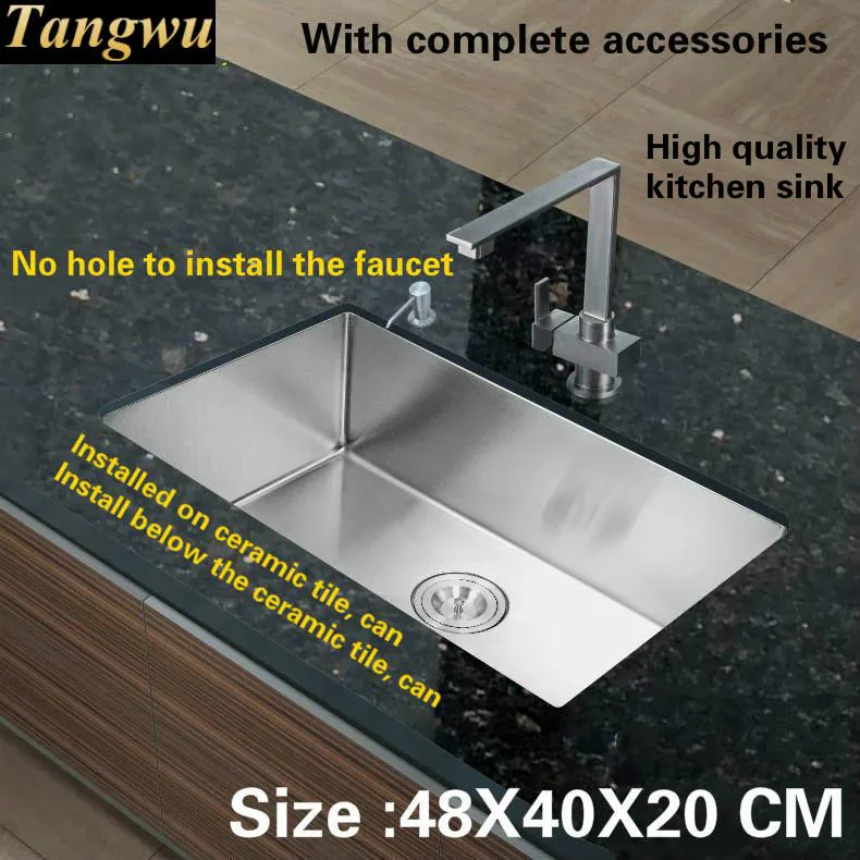 

Tangwu High-grade food grade 304 stainless steel 1.2 MM kitchen sink handmade small single slot 48X40/68X43X20 CM