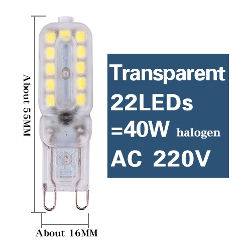G9 G4 светильник светодиодный кукурузы лампочка Коб 14 светодиодный s 22 светодиодный s 30 светодиодный s SMD 2835 заменить 20 Вт, 30 Вт, 40 Вт, 50 Вт галогенные светильник лампа-прожектор с затемнением 110V 220V - Испускаемый цвет: G9 Transparent 22LED
