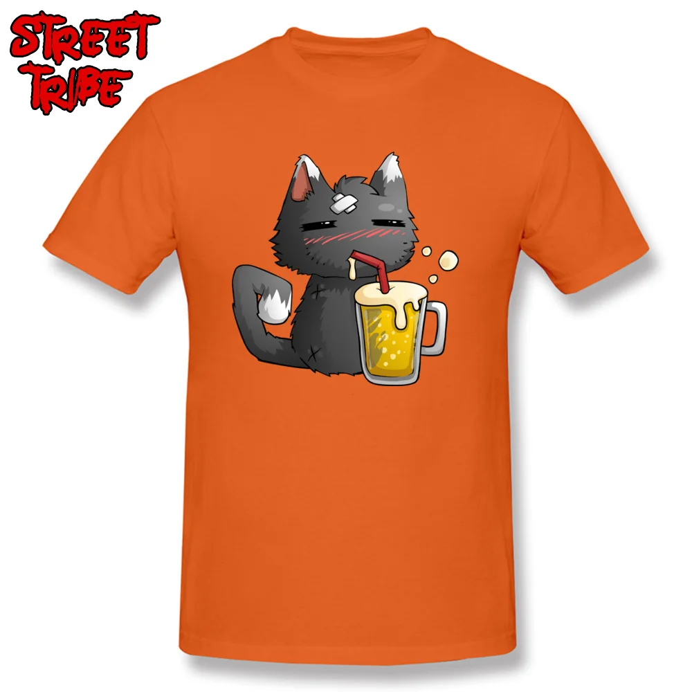Europe Crew Neck T Shirt Summer Tops & Tees Short Sleeve Family 100% Cotton Slim Fit Tops T Shirt Printed Men's beer cat team fortress 2 ale game orange