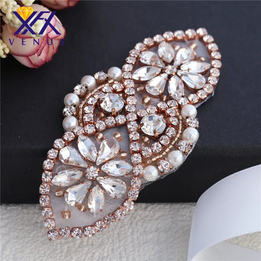 XFX Small Rhinestone applique Bridal Headband Applique With Pearls Hot