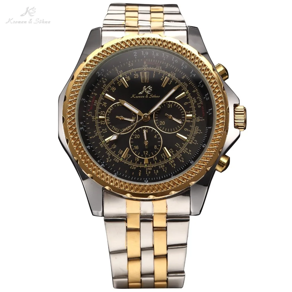 

Ks Royal Carving Luxury Male Clock Men Full Steel Watch Day Date 24 Hours Automatic Mechanical Mens Wrist Fashion Watch / KS142