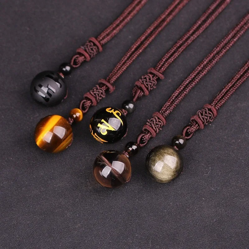 

Natural Stone Obsidian Rainbow Eye Transfer Good Luck Beads Pendant Necklace Rope Chain Necklace Jewelry For Woman Men