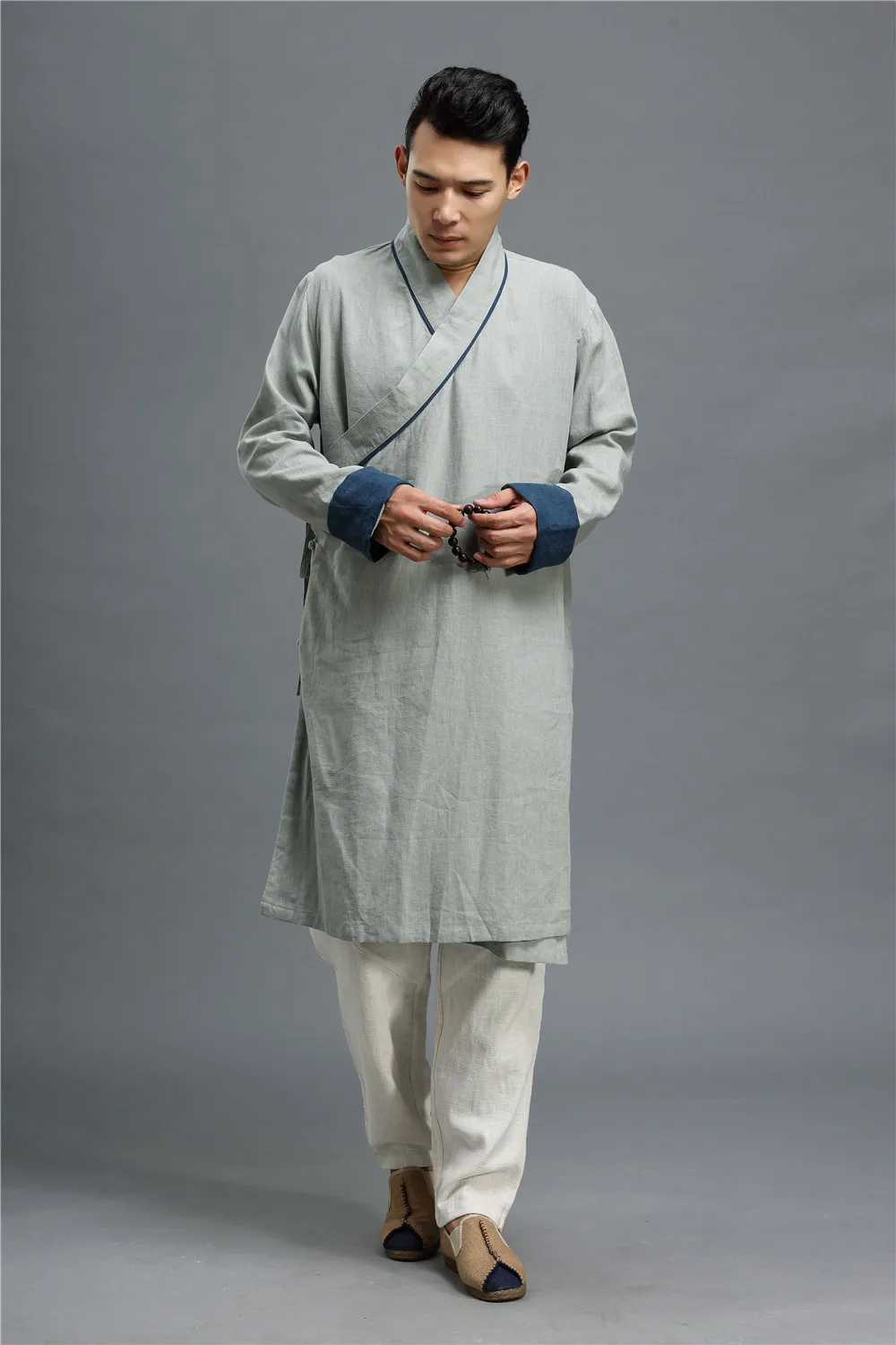 Национальный костюм пеньковый свободного покроя пальто Цвет мужские длинный абзац удобное кимоно D991