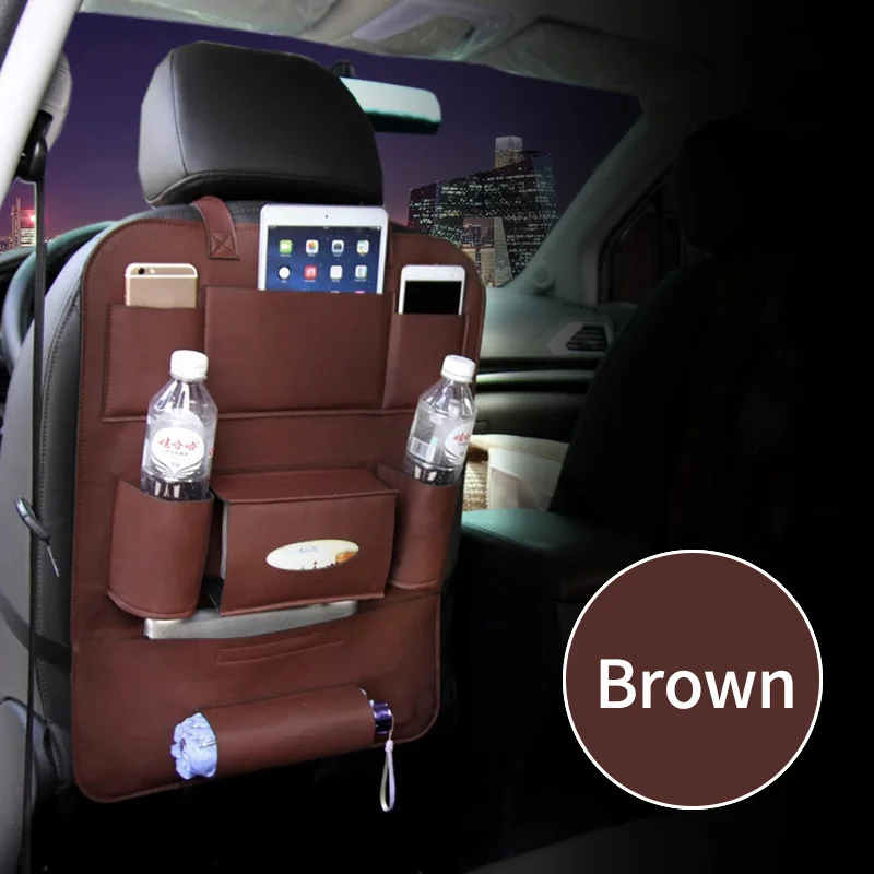 1 шт., органайзер для хранения на заднем сиденье автомобиля, Сумка с несколькими карманами из искусственной кожи, складной столик, чехол на заднее сиденье, защита, автомобильные аксессуары - Название цвета: Brown