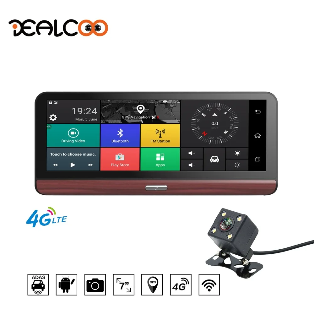 Dealcoo 8' сенсорный экран 4G Автомобильный dvr видео регистраторы камера ADAS 1080P FHD