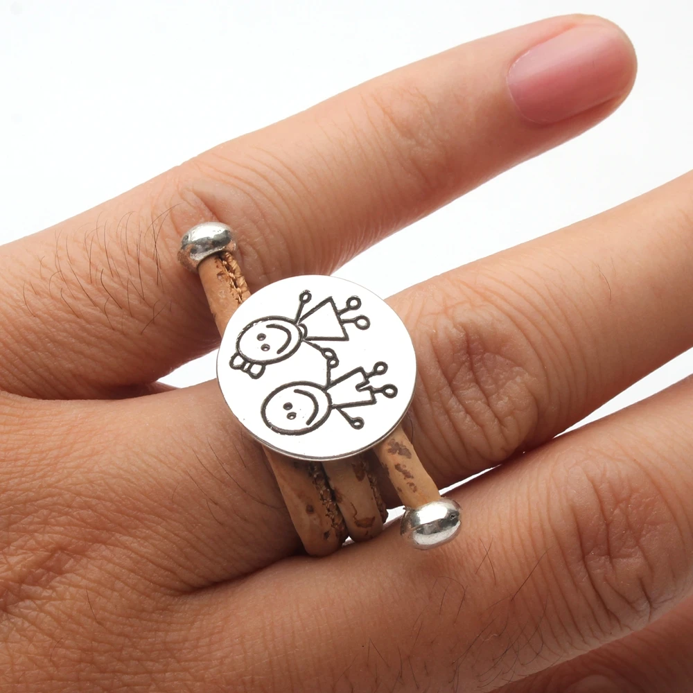 Cork ring Wood color cork, silver alloy, accessories, boys and girls, handmade ring, Adjustable,R-1021