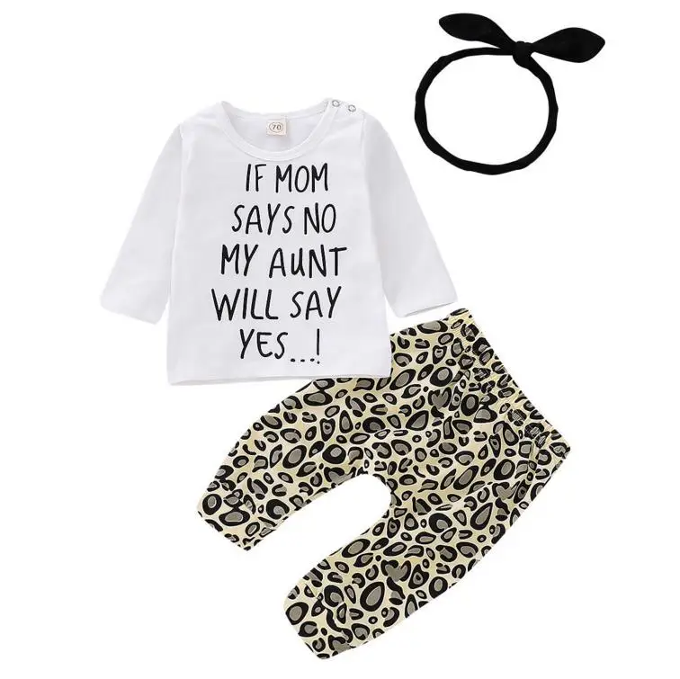 Baby Tops Leopard Pants Headbands 3pcs Cotton Infant Outfits Tracksuit Clothing Toddler Baby Kids Girls Clothes Sets 0-24M
