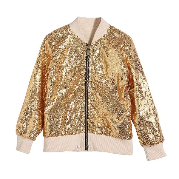 Детская джазовая куртка с блестками для девочек, повседневная одежда для выступлений в стиле хип-хоп, танцев, сцены, пальто 5 цветов - Цвет: Золотой