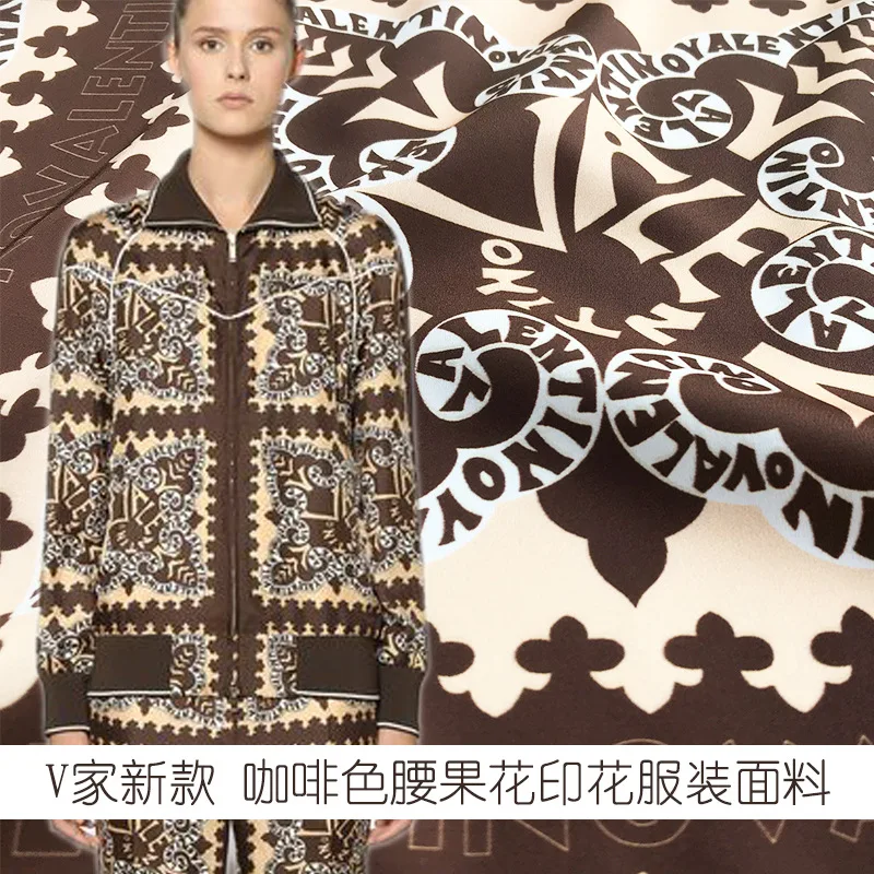 

2019 new brown color cashew flower printed fabric skirt shirt handmade DIY fabric good satin polyester fabric wholesale