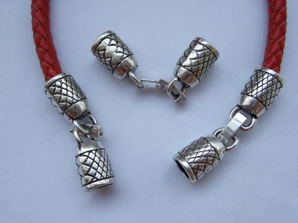 5 Sets Antique Silver Tone Snap Bracelet Clasps End Caps For 6mm Round