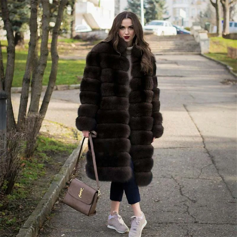 

FURSARCAR Natural Real Fox Fur Coat Women 120 CM Long Detachable Female Jacket Fox Fur Coat Thick Warm Genuine Fur Jacket