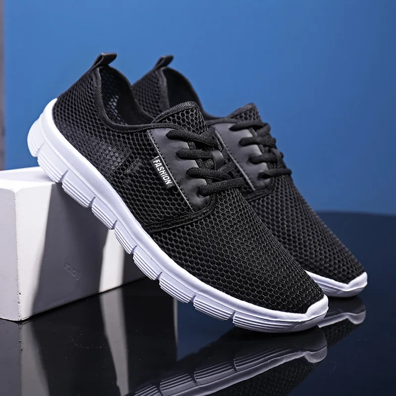 Новая мужская повседневная обувь из сетчатого материала легкая мужская обувь удобная дышащая прогулочная теннисные кроссовки Feminino Zapatos Большие размеры - Цвет: Черный