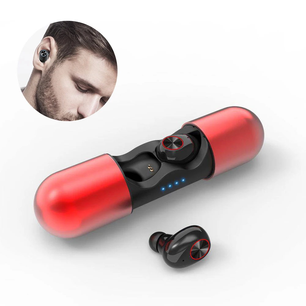 Red/Blue/Black Mini Wireless TWS Sport Stereo Bluetooth Headset Music Earbuds In Ear Earphones with charging box for Ios Android|Наушники и
