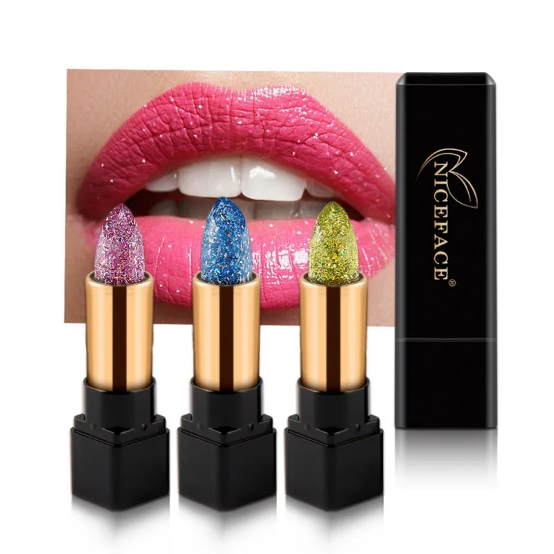 Diamond Temperature- Changed Lipstick Glitter Waterproof Shiny Moisturizer Long Lasting Lip Stick Beauty Cosmetic