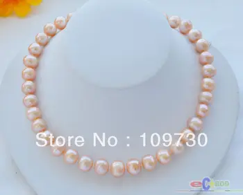 

Jewelry 001079 REAL 17" 12mm ROUND pink freshwater PEARL NECKLACE 14KGP/20