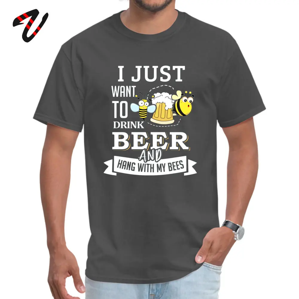 Group Funny Top T-shirts Coupons Father Day Short Sleeve O Neck Tops Shirt Cotton Men's Geek Tshirts Wholesale I Just Want to Drink Beer and Hang With My Bee carbon