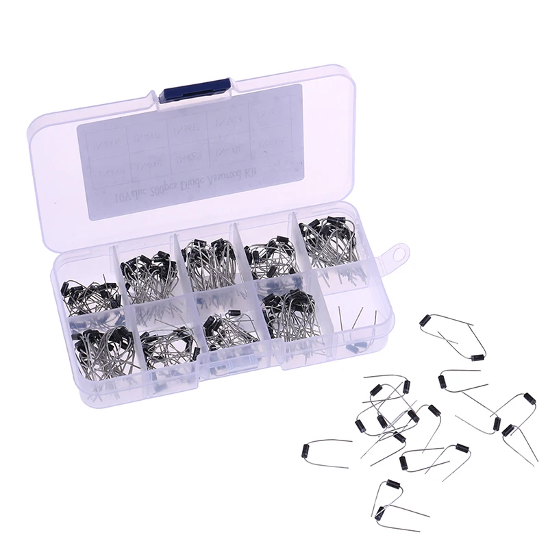 

10Values X20 200pcs Rectifier Diode Schottky Assortment Electronic Kit 1N4001~1N4007 1N5817 1N5818 1N5819 With Storage Box