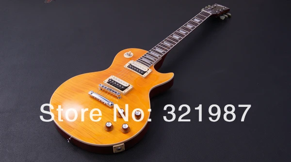 Cheap Tiger stripe flame maple electric guitar yellow color