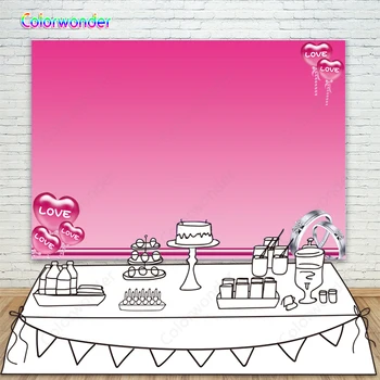 

Pink Sign Wall Background for Wedding Rings and Love Balloons Backdrop Poster Decoration Valentine's Day Photocall Photo Studio