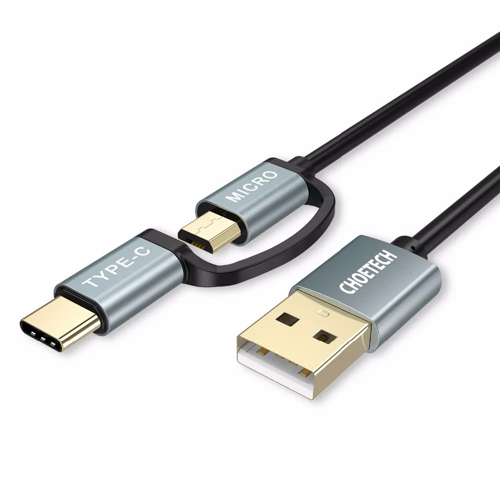 CHOETECH 2 في 1 كابل يو اس بي نوع C + المصغّر usb كابل 1.2 M الهاتف المحمول الكابلات لسامسونج S9 S8 زائد لنوكيا 2 N1 ل Meizu برو 5