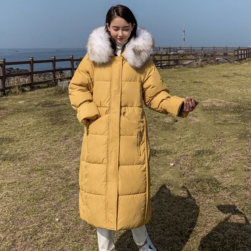 

2019 Korean Style Winter Jacket Women Hooded Faux Fur Collar Warm Thicken Female Long Coat Solid 5 Colors Parka High Quality