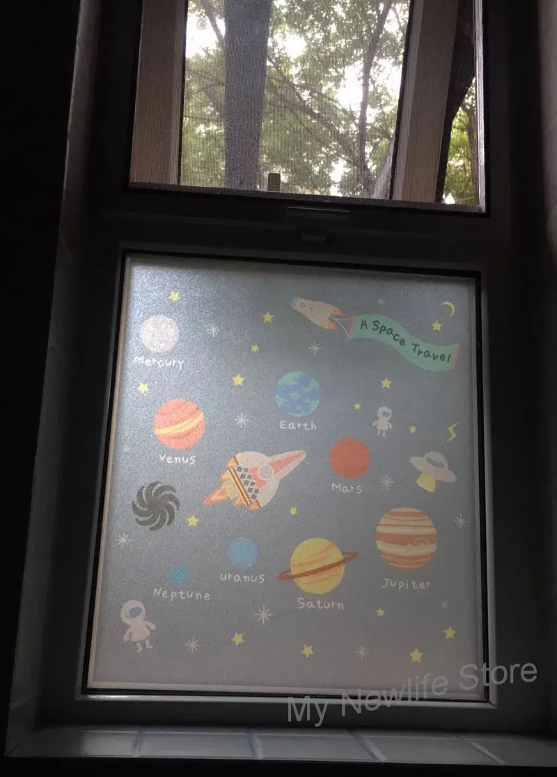 Наклейки на окна с изображением планеты, витражные наклейки на стекло, статические наклейки на дверь для ванной комнаты, домашний декор для детской комнаты