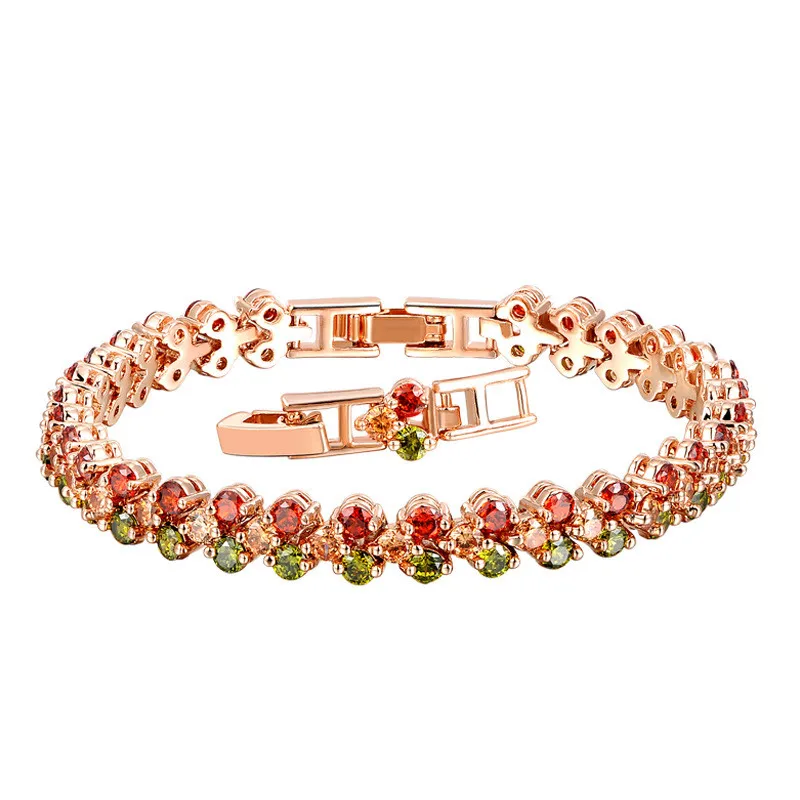 New Design Rose Gold color Women Chain Link Bracelet Lucky Flower