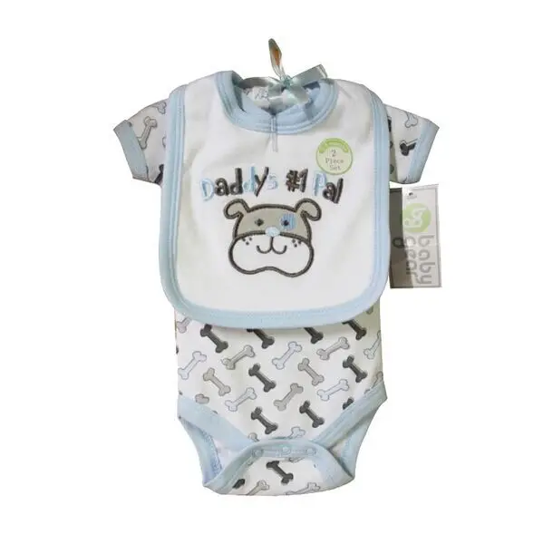 

High Quality 2 Pcs/lot Baby Clothes Set Cheap Short Sleeve Baby Bodysuits + bibs Cotton Newborn Unisex