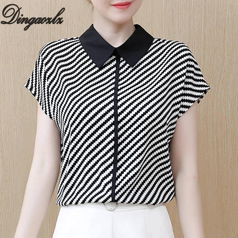 

Dingaozlz Summer Tops For Women New Striped Chiffon Blouse Sweet blusa feminina Fashion clothing Casual Chiffon shirt