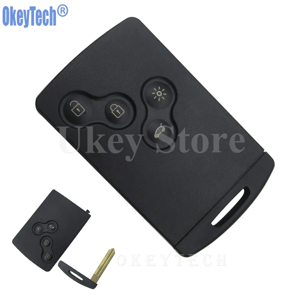 

OkeyTech 4 Buttons Remote Smart Card Key Fob Case For Renault Laguna Koleos Smart Card Key Shell with Insert Small Uncut Blade