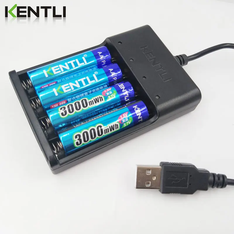 KENTLI AA 1 5 В 3000mWh литиевая литий ионная аккумуляторная батарея + 4 канальный