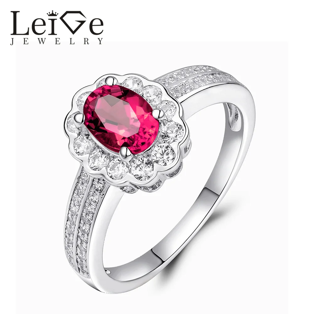 Leige Jewelry Ruby Engagement Ring July Birthstone Halo Gemstone Oval