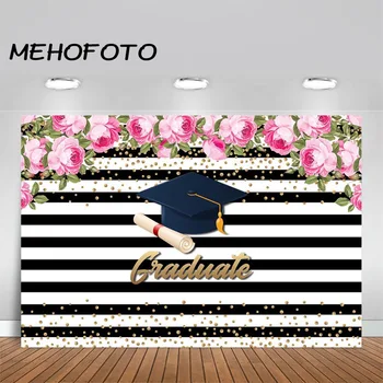 

MEHOFOTO Graduation Party Photography Backdrop Class of 2019 Black and White Stripes for Congrats Grad Prom Decorations Props