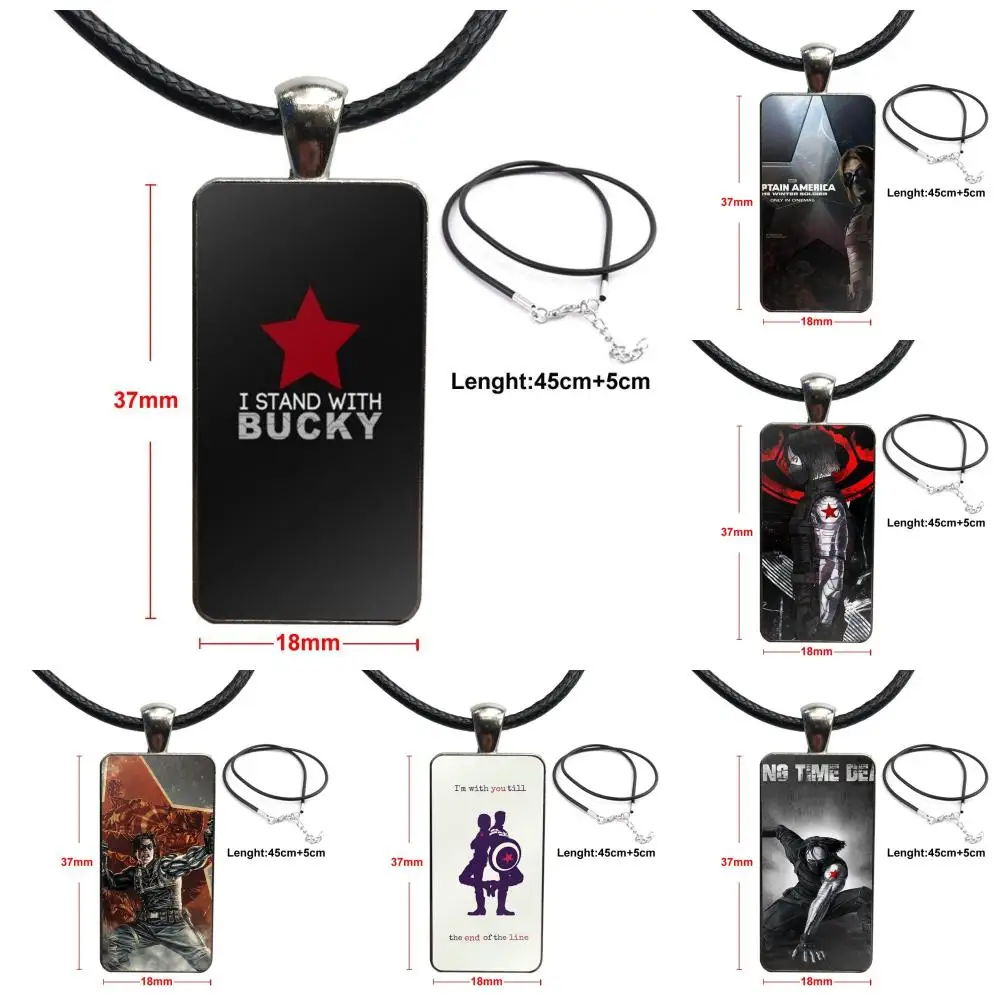 

For Women Jewellery Stainless Steel Color Glass Cabochon With Rectangle Shaped Pendant Choker Necklace Comics Bucky Barnes