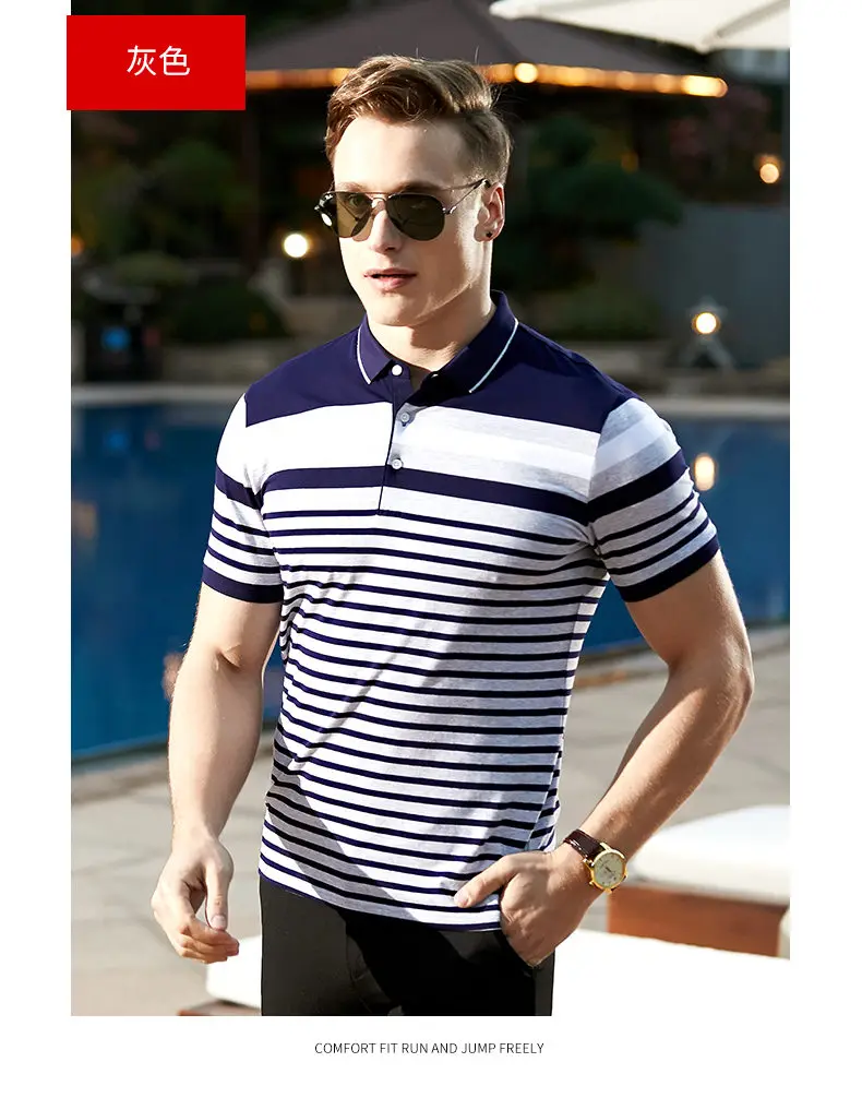 Quality Polo Men Cotton Summer Short Sleeve Striped Men Polos Male Brand Chinese Clothing Breathable Top Tees 2019 New Arrival 09