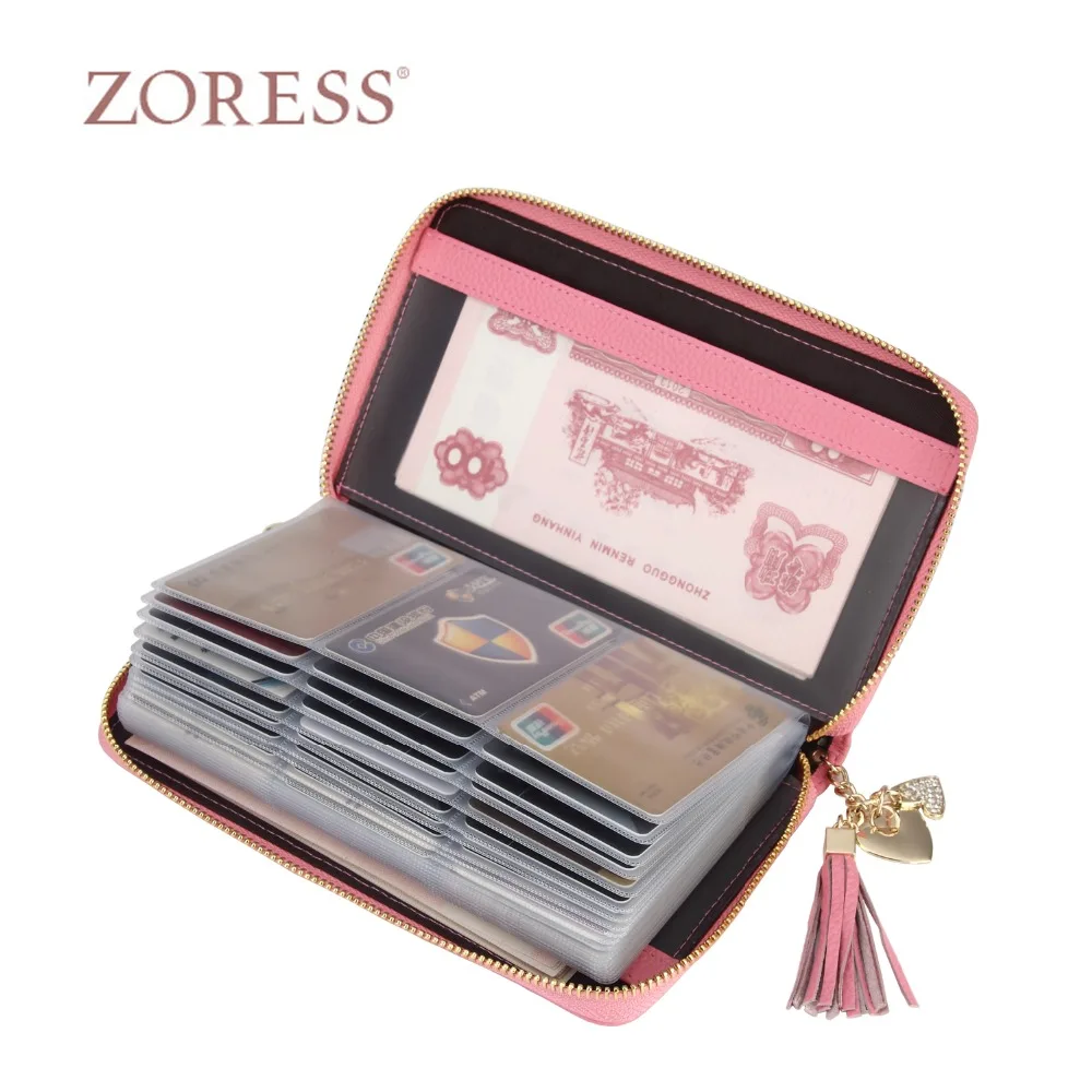 

ZORESS Genuine Leather Women Card Holder wallet Women Credit Card Bank/ID Card Wallets Fashion Long Wallet High Quality 60 Slots