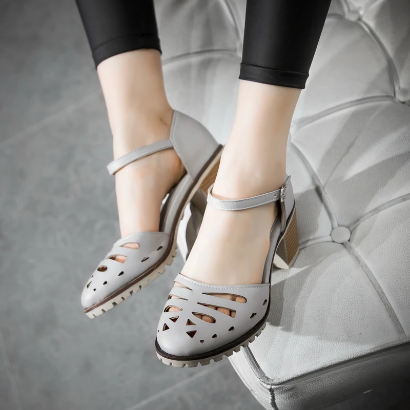 

Large Sizes 33-43 Square High Heels Women Shoes Woman White Platform Ankle Strap Date Wedding Party Pumps