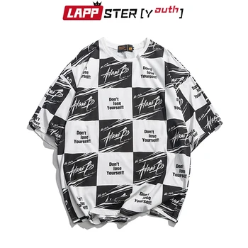 

LAPPSTER Men Plaid Summer T Shirts 2020 Mens Japanese Streetwear Harajuku Yellow T Shirts Colorful Korean Fashions Tees Tops 2XL