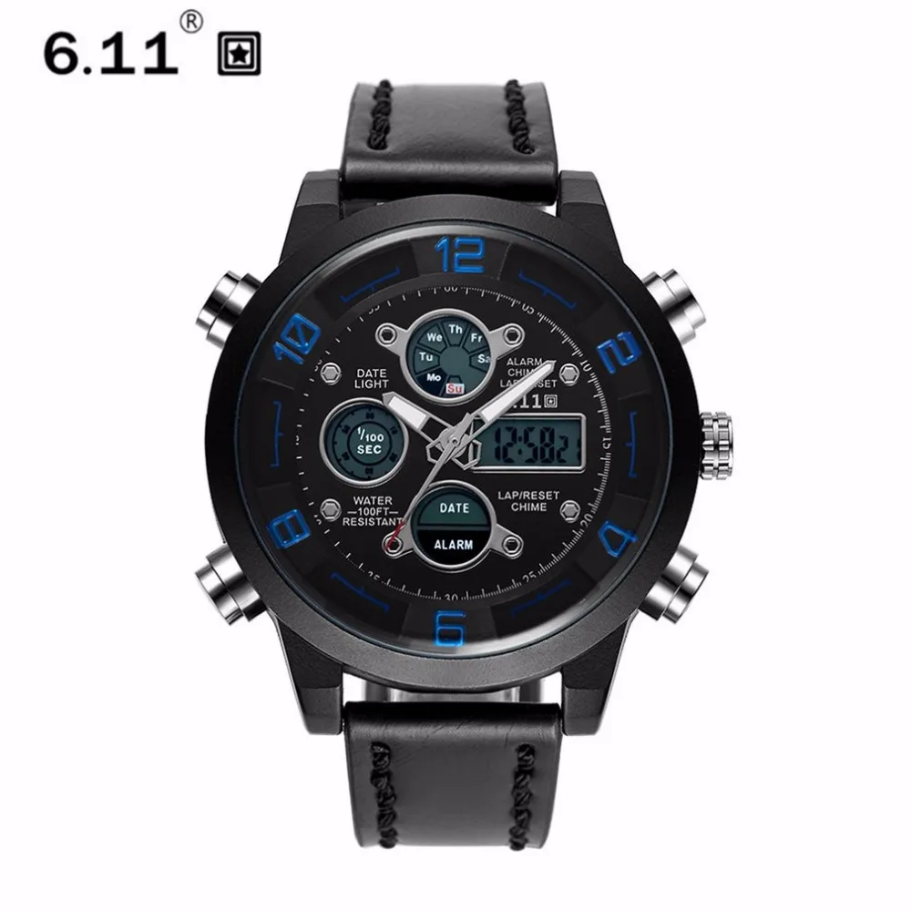 

6.11 Men Sports Watch Luminous Waterproof Unique LED Dual-display Stainless Steel Dail Military Outdoor adventure Wristwatch