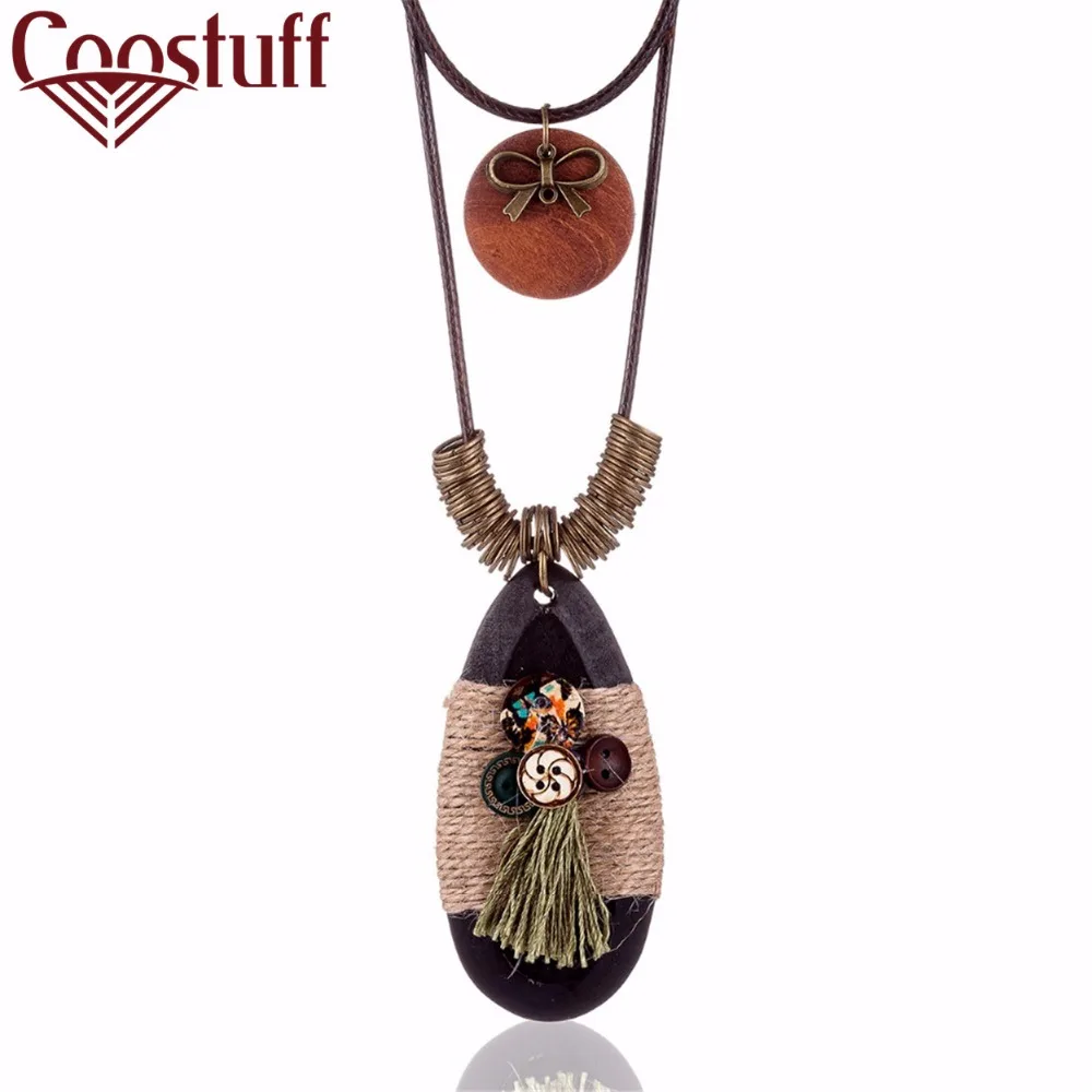 

2017 New Arrival vintage Choker woman necklace Fashion Jewelry Wooden pendant Long necklace for women collares mujer kolye