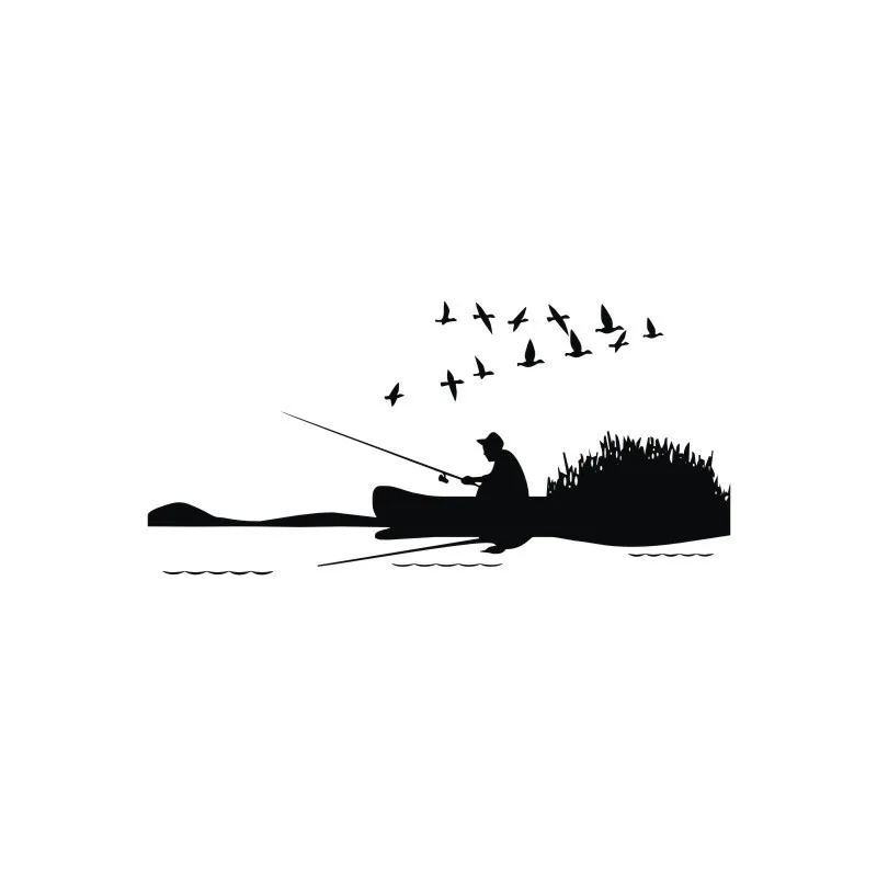 Man Fishing On The River Wall Stickers Birds Scenery Home Decor Vinyl Wall Decals DIY Decoration