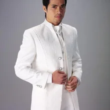 Индивидуальный заказ жениха Смокинги для женихов Best человек Жених Костюмы Белый Кот Стенд воротник Для мужчин Нарядные Костюмы для свадьбы(куртка+ Брюки для девочек+ жилет+ галстук