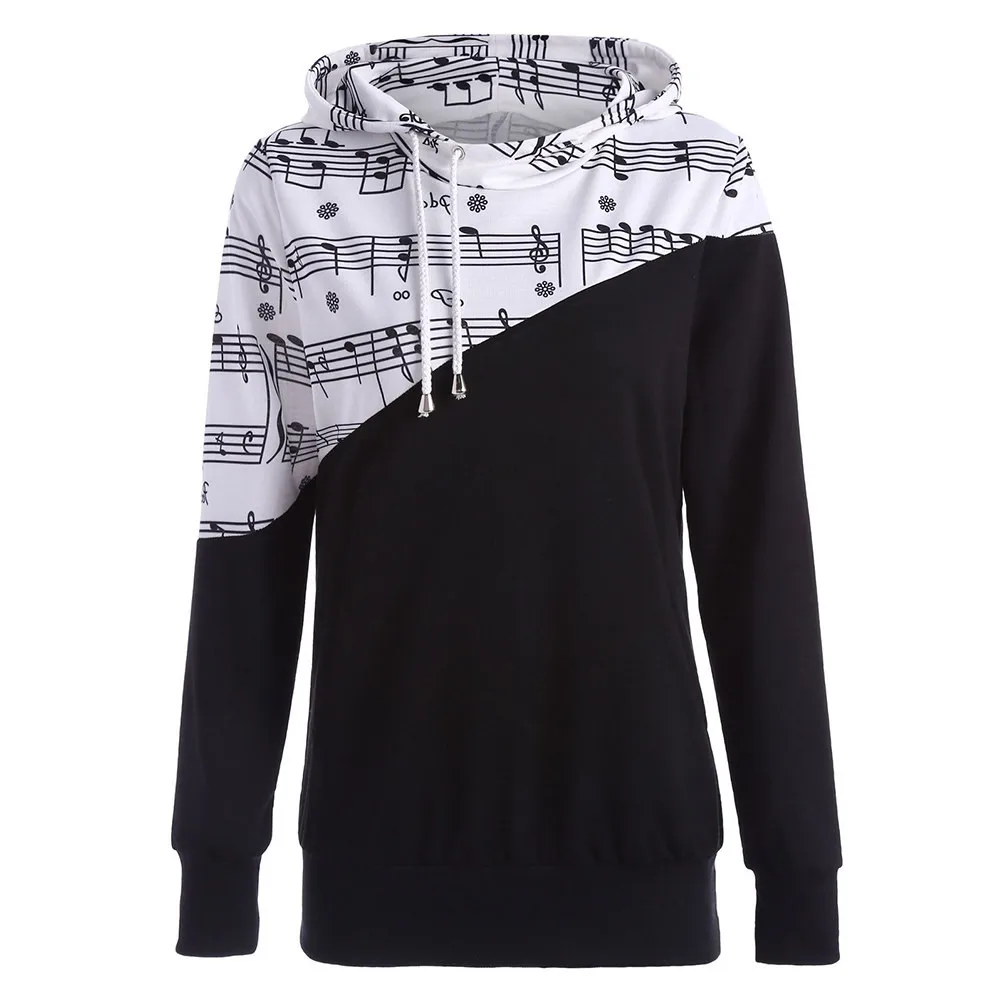 Musical Notes Print Harajuku Pullover Thick korean Women Hoodies Pockets Sweatshirt tops clothes Female streetwear 2018 Autumn Hoodies